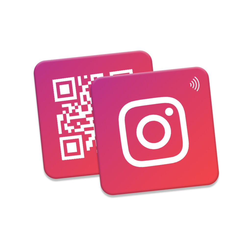 Instagram NFC tag with QR code front and back – TapMo smart tag for quick Instagram follows via tap or scan, showing both sides of the card