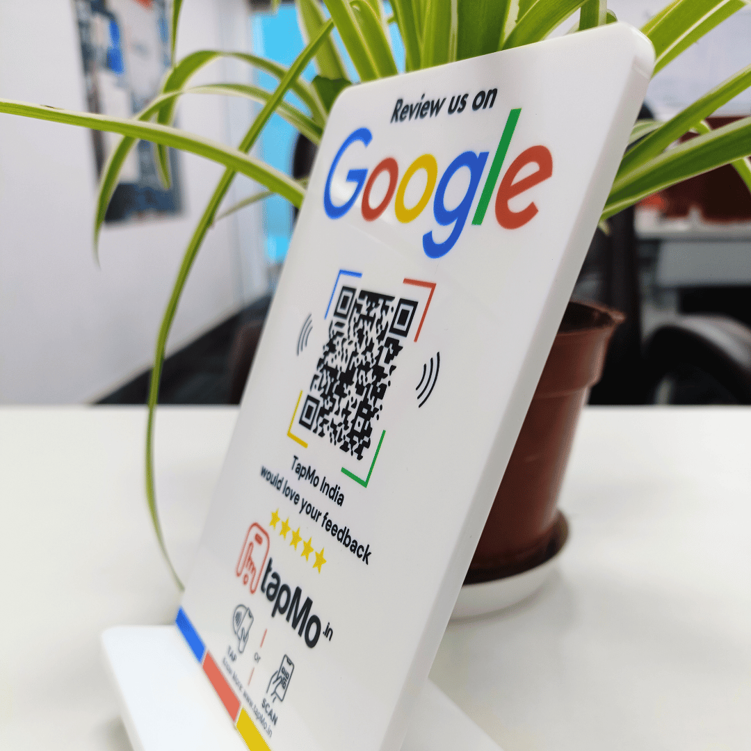 TapMo NFC Google review standee for counters and reception desks