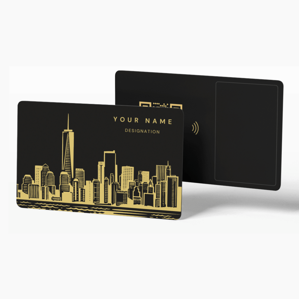 TapMo NFC Metal Business Card with Gold Engraving for Real Estate Professionals, Showcasing Premium Quality and Stylish Design for Effective Networking