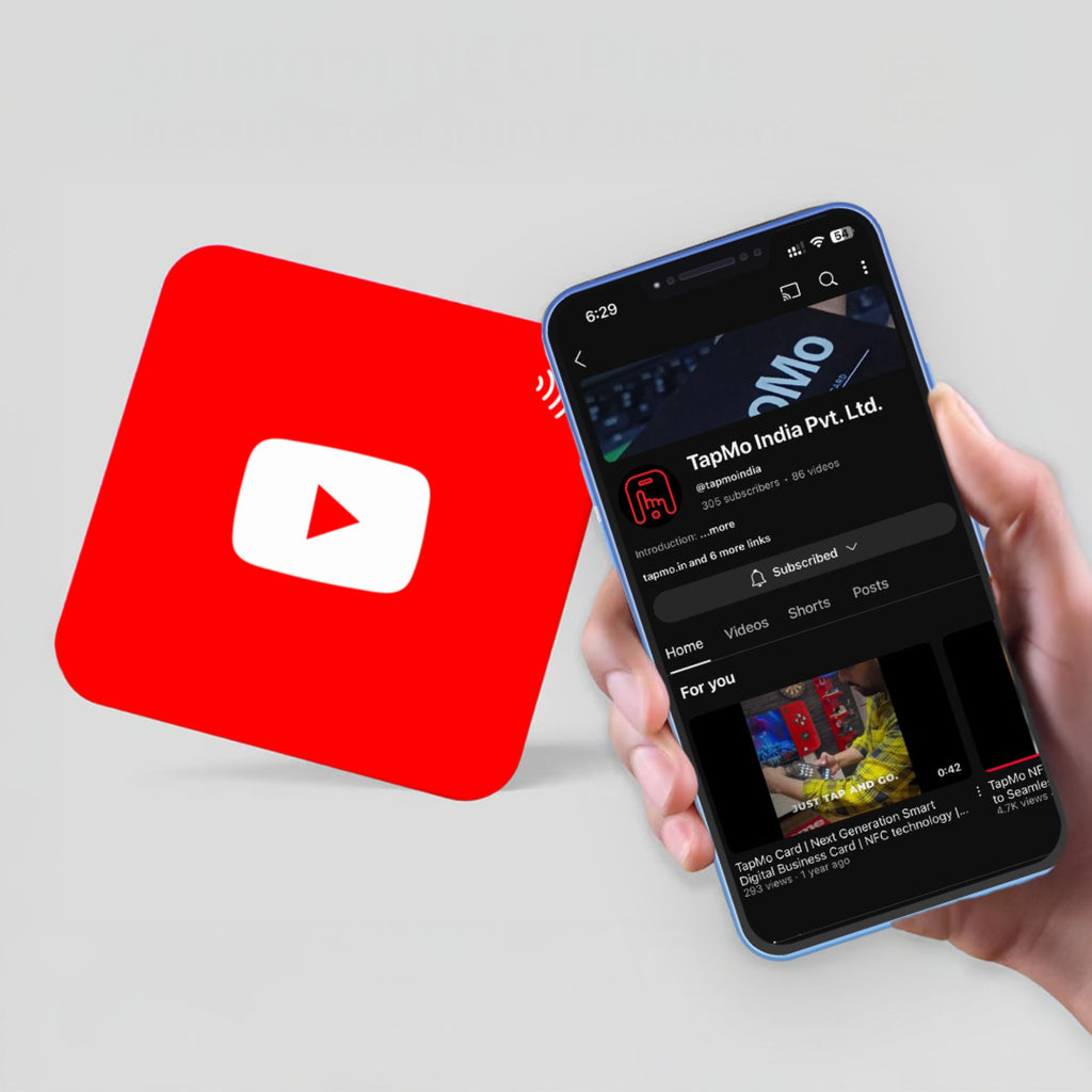 YouTube NFC tap tag with mobile – TapMo NFC tag for instant YouTube channel access and easy subscription via smartphone tap